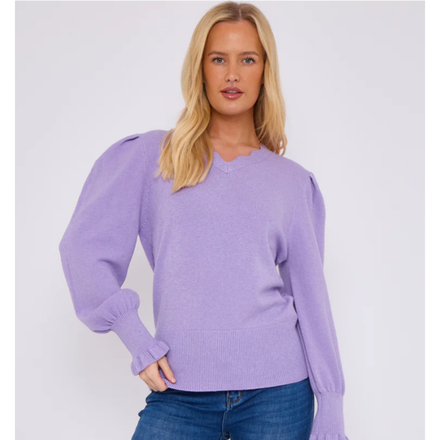 Polly Lilac Knit Jumper Scallop Neckline