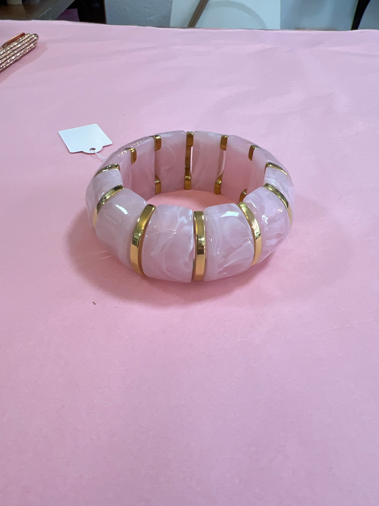 Pink & Gold Stretch Stainless Steel Bangle