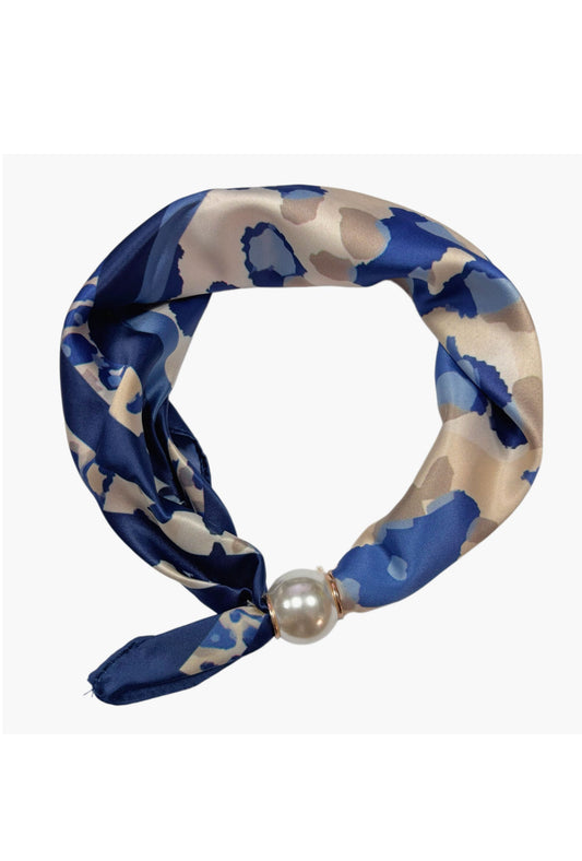 Magnetic Pearl Neck Scarf Navy & Beige