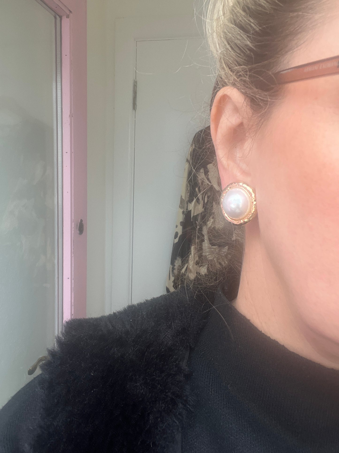 Clip On Earrings Gold Circle Pearl Centre