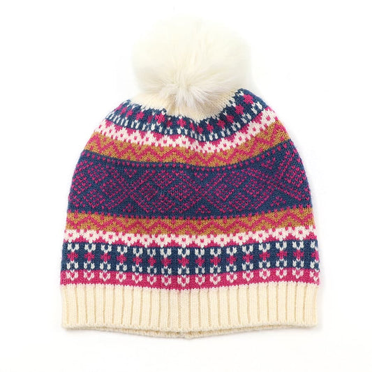 POM Cream & Magenta Bobble Hat