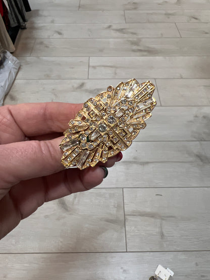 Vintage Style Brooch Gold & Clear Crystal
