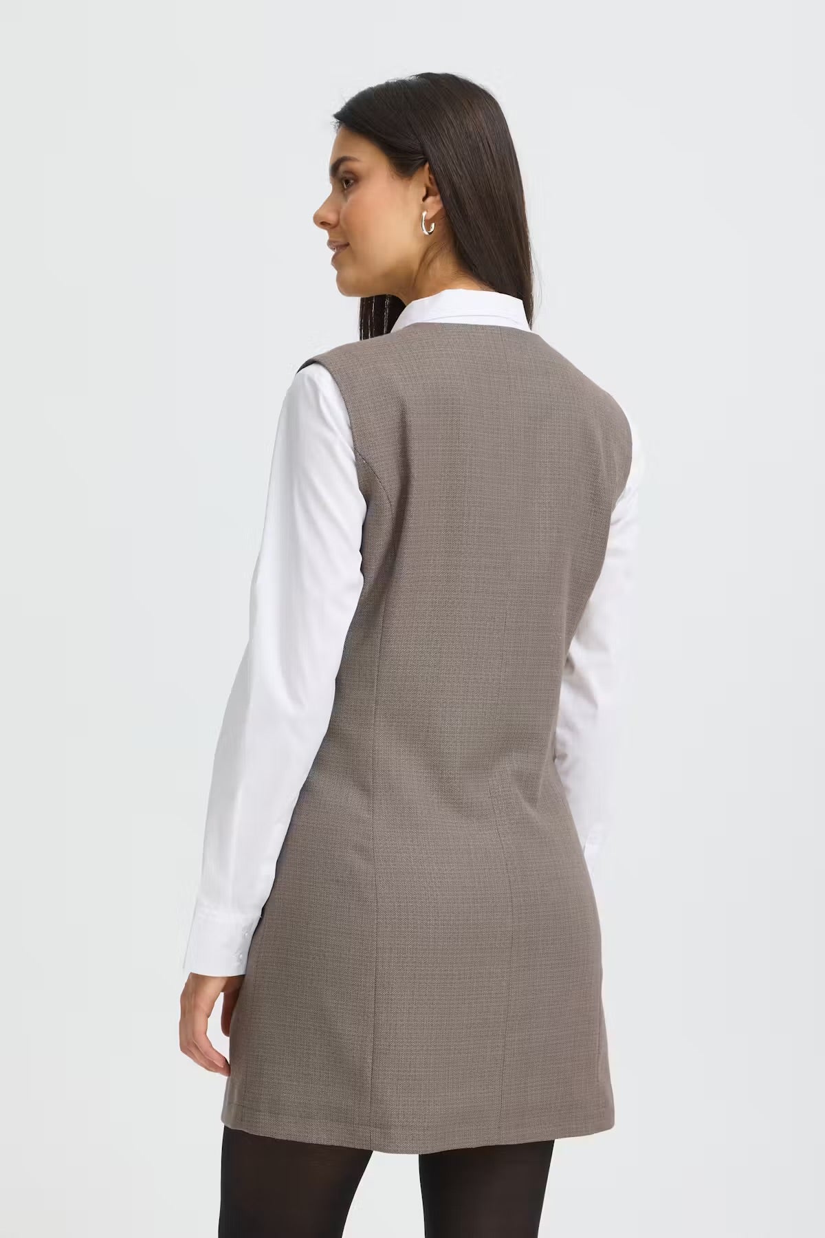 FRANSA Taupe Button Front Pinafore Dress