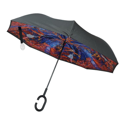 Upside Down Umbrella Purple Orange Lady Design