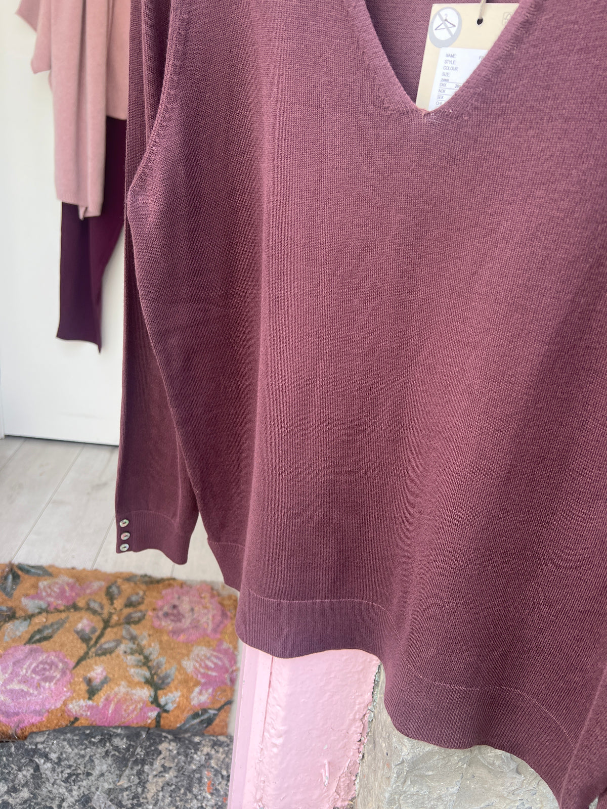 FRANSA Aubergine V-Neck Stretch Fine Knit Jumper