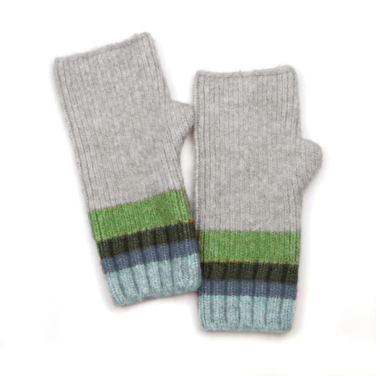 POM Grey Blue Green Stripe Fingerless Gloves