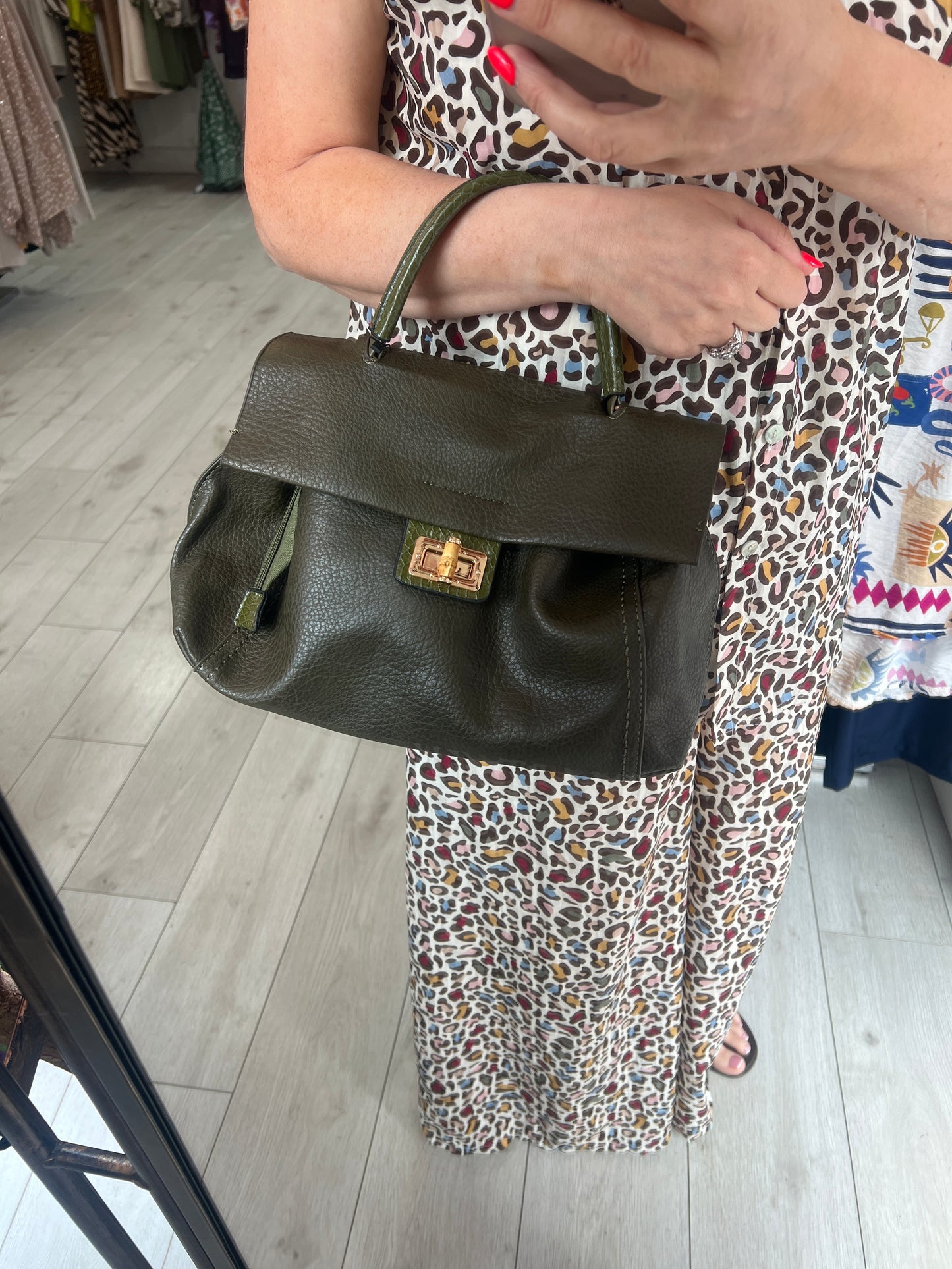 Khaki Green Soft Leatherette Handbag/Crossbody