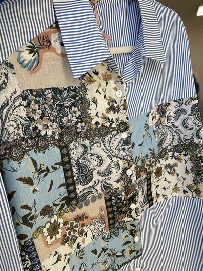 Ita Blue & White Pinstripe & Floral Shirt