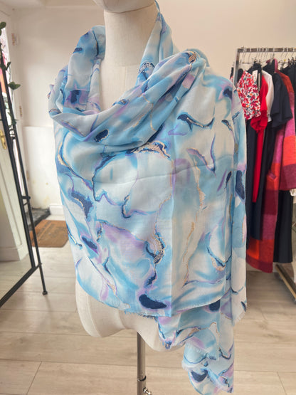 Patterned Blue Multicoloured Scarf