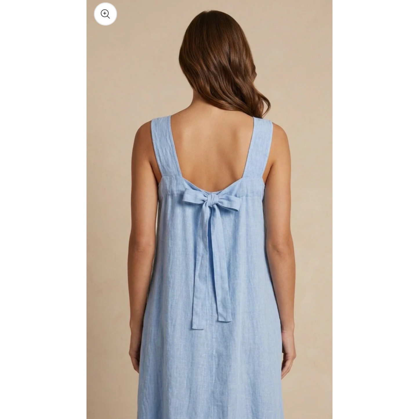 Sky Blue Linen Bow Back Midi Dress