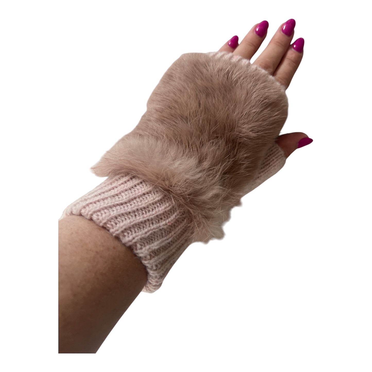 Dusty Pink Fur Fingerless Gloves
