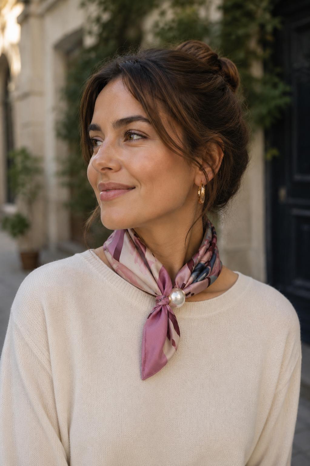 Magnetic Pearl Scarf Dusty Pink & Grey