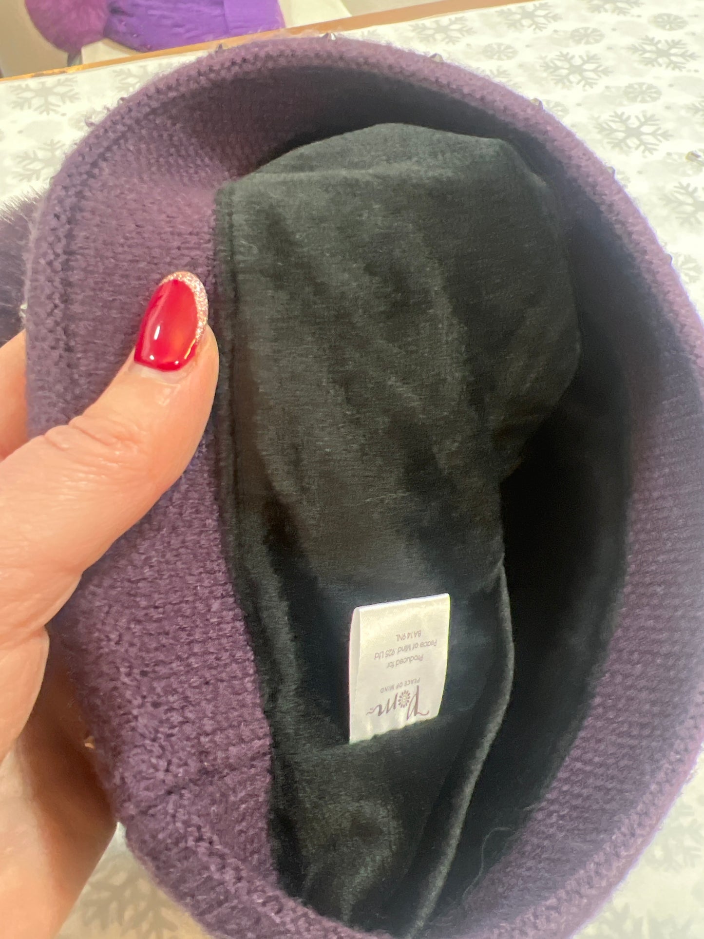 POM Purple Bobble Hat Crystal Detail