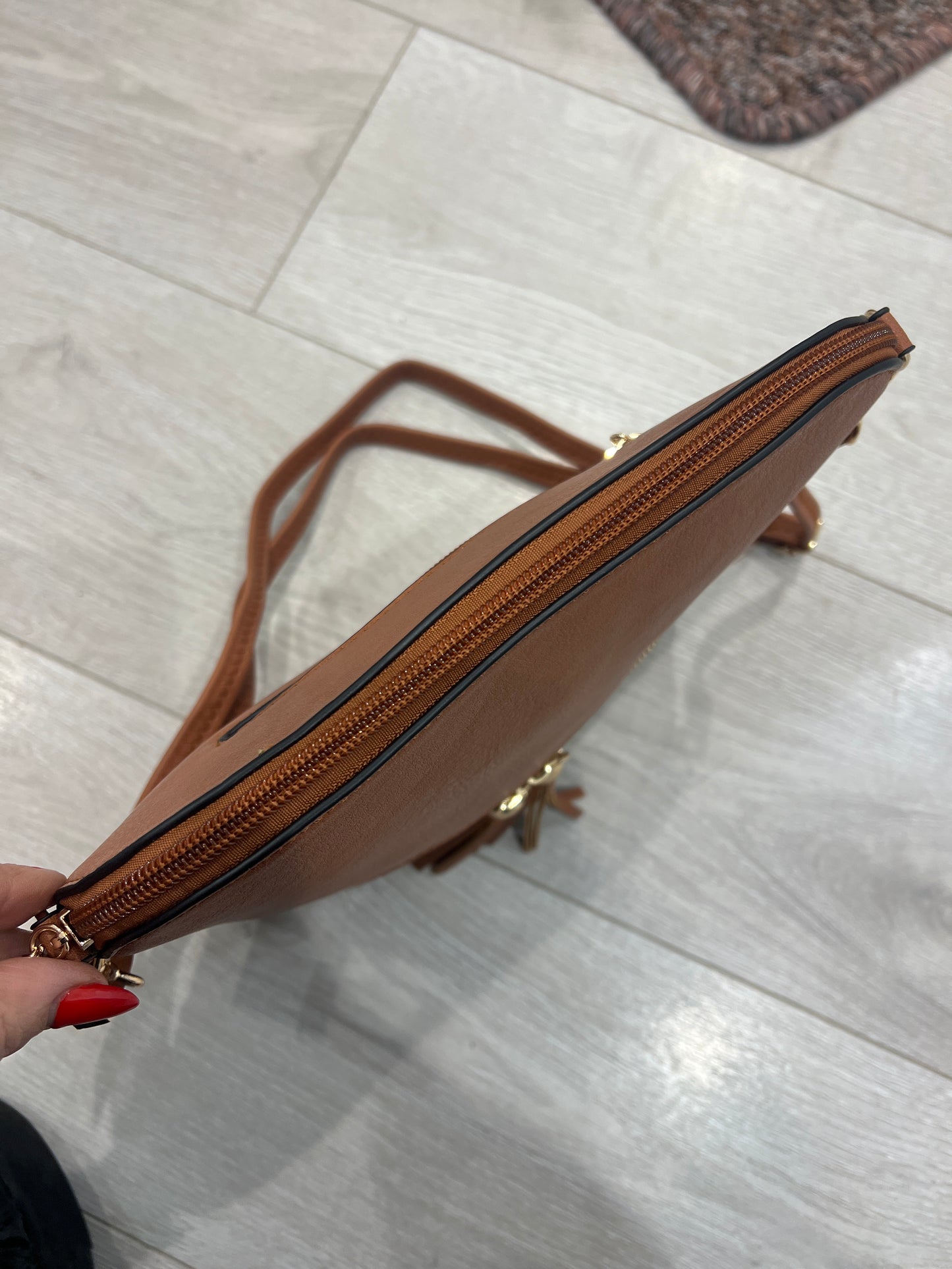 Tan Leatherette Crossbody Bag