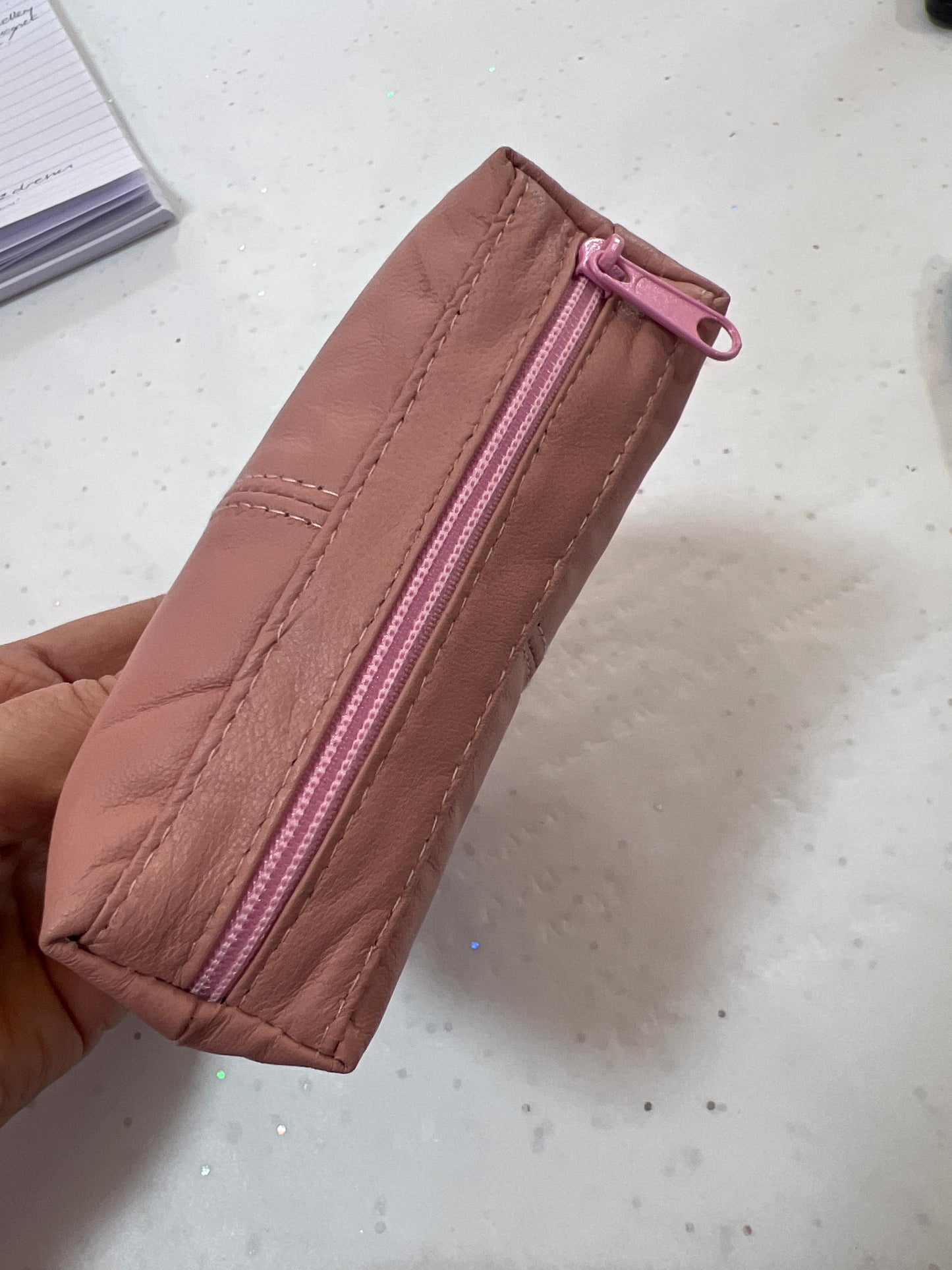 Blush Pink Leather Coin Purse & Card Holder