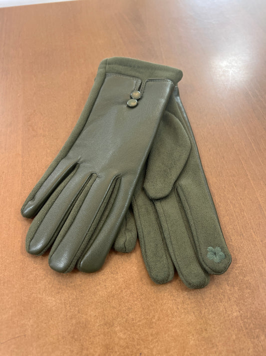 Leatherette Gloves Button Detail (3 Colours)