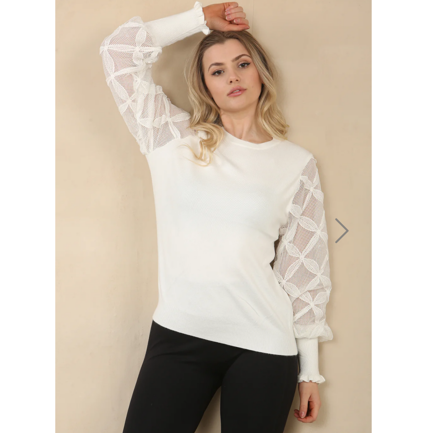 Debra Off White Jumper Lace Sleeves