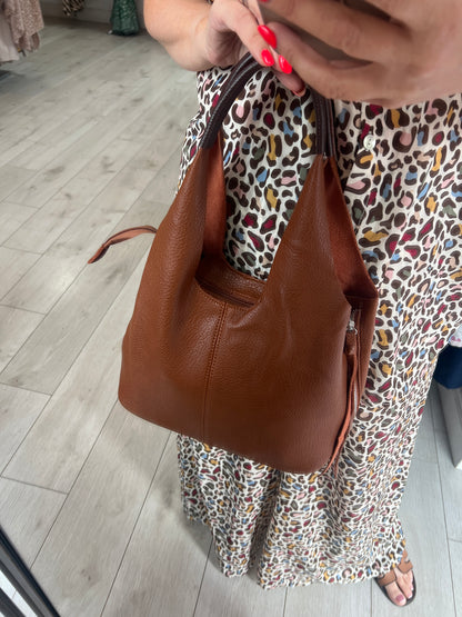Tan Soft Leatherette Shoulder Bag