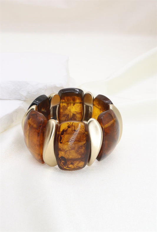 Brown & Gold Elasticated Chunky Bracelet