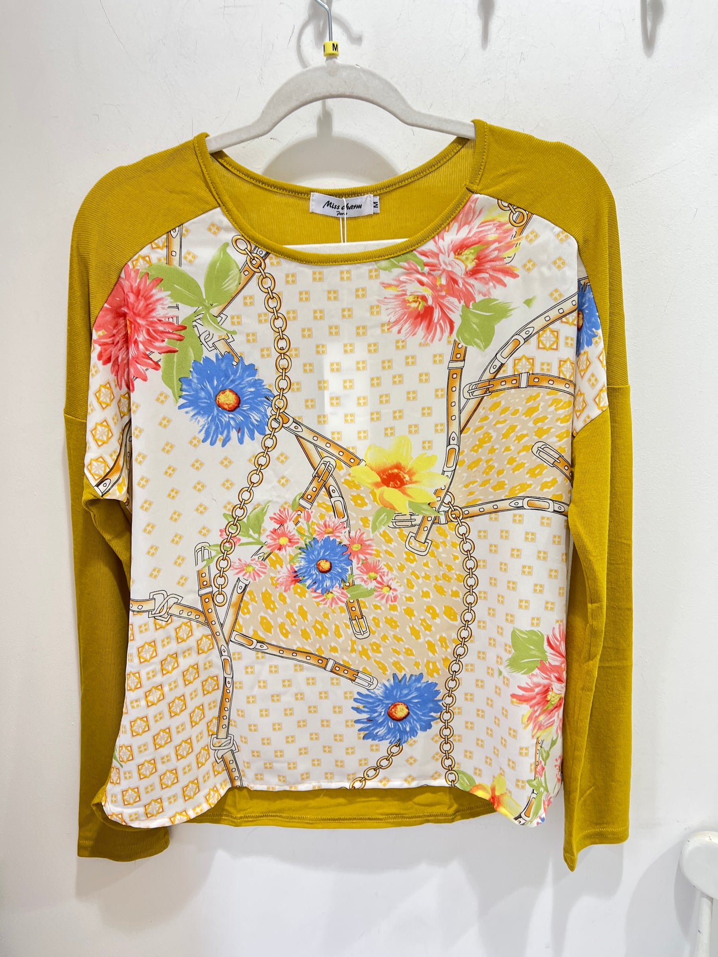 Mustard Floral Print Long Sleeve Top