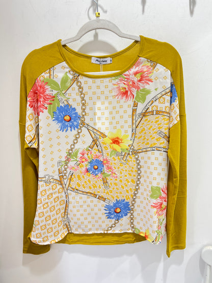Mustard Floral Print Long Sleeve Top