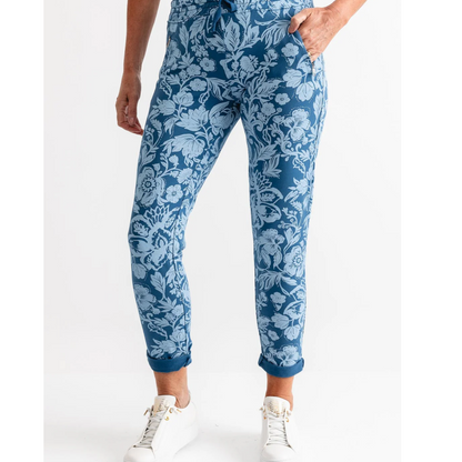 DECK Blue Floral Cotton Jogger Bottoms