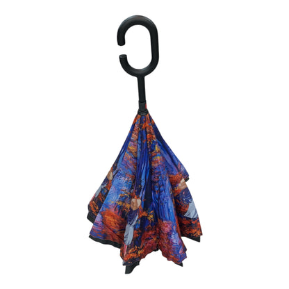 Upside Down Umbrella Purple Orange Lady Design