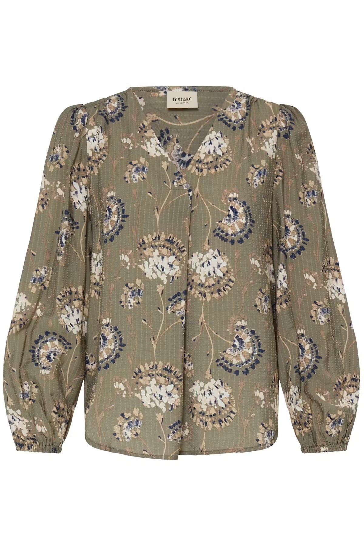 FRANSA Khaki Floral V Neck Blouse