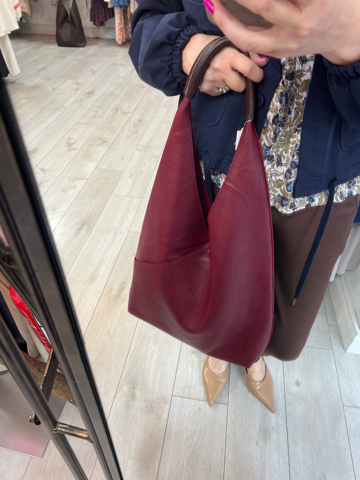 Wine Soft Leatherette Shoulder Bag