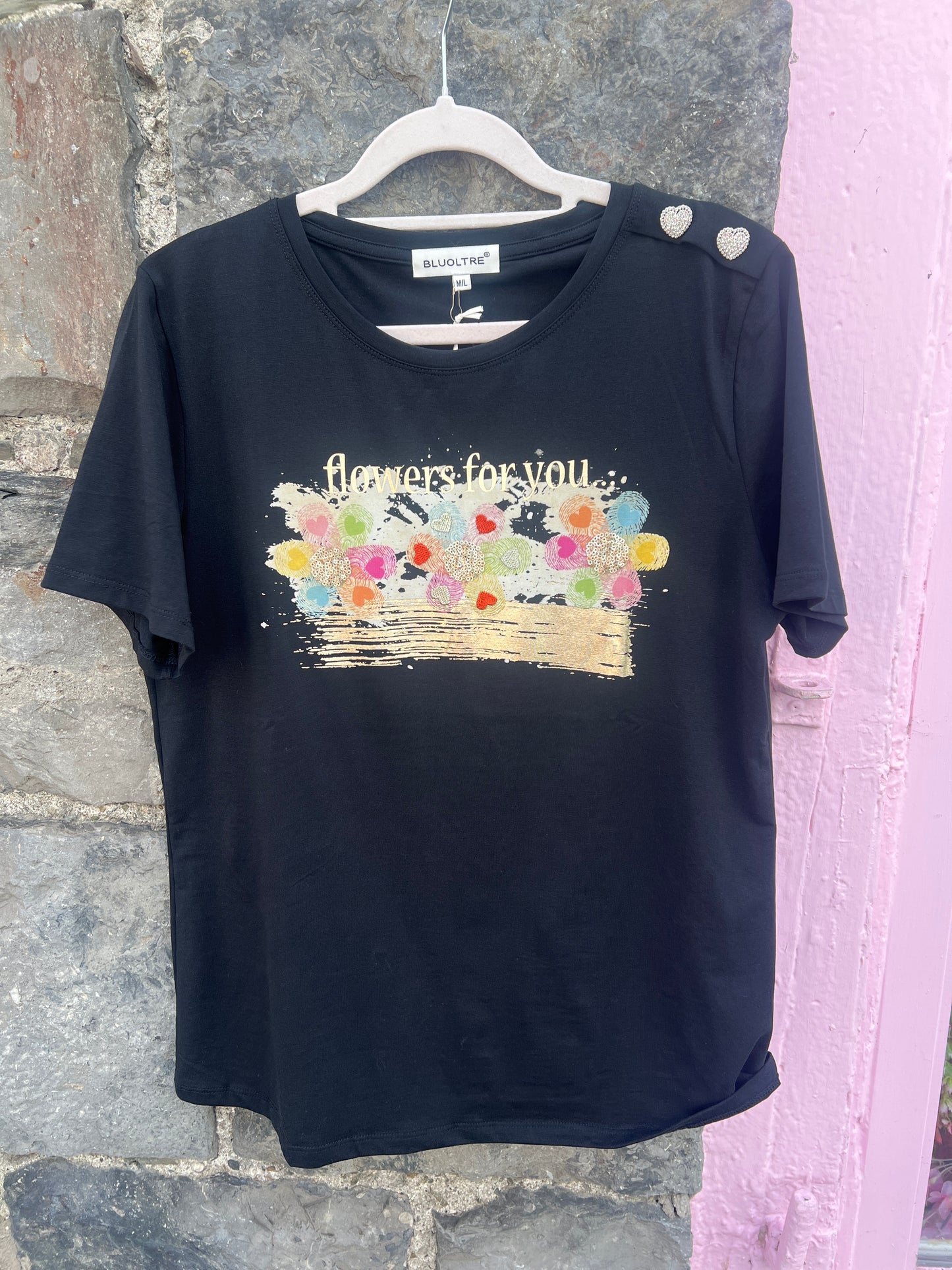 Flowers For You Cotton T-Shirt Black
