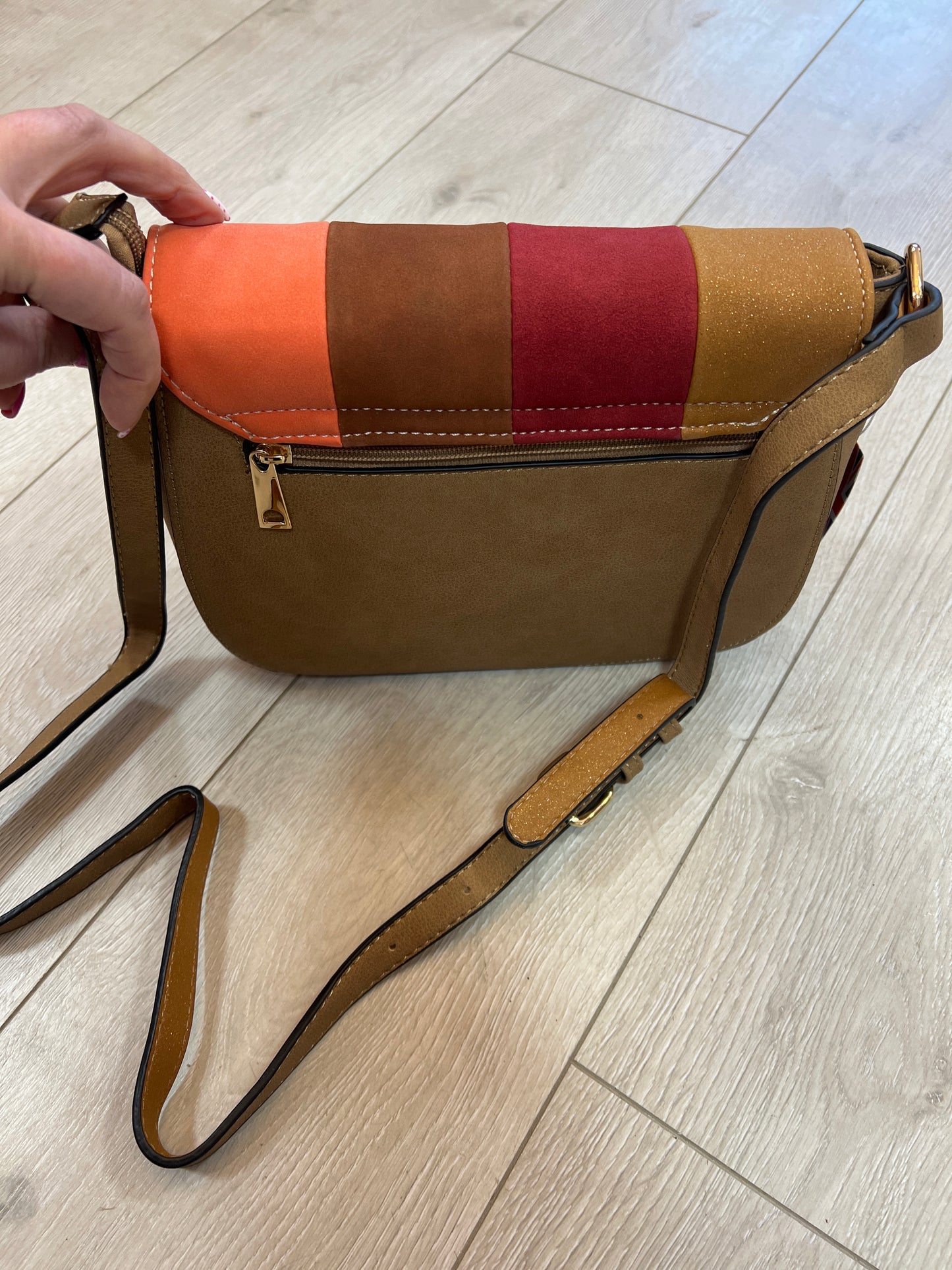 Colour Block Crossbody Bag – Wine,Tan, Brown & Orange Patchwork