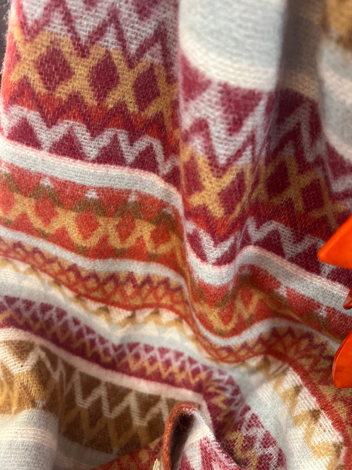 Multicoloured Cosy Blanket Aztec Scarf Rust
