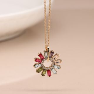 POM Golden Multicrystal Flower Charm Necklace