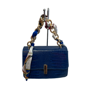 Blue Patent Handbag Gold Handle/Scarf