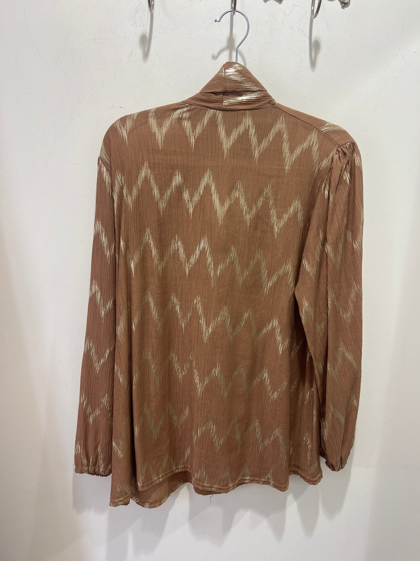 Emer Camel & Gold Metallic Pussy Bow Blouse