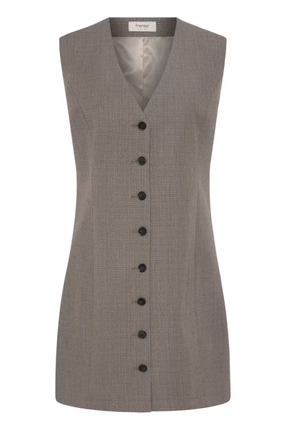 FRANSA Taupe Button Front Pinafore Dress