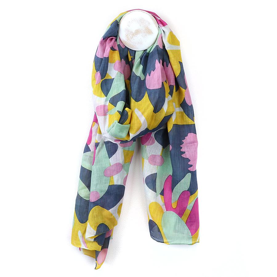 POM Organic cotton abstract blue and pink mix print scarf