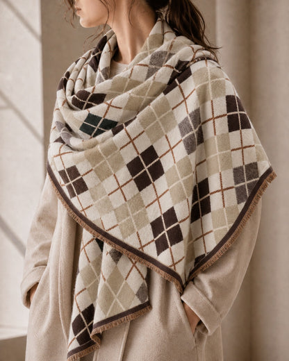 Diamond Check Blanket Scarf Brown/Taupe