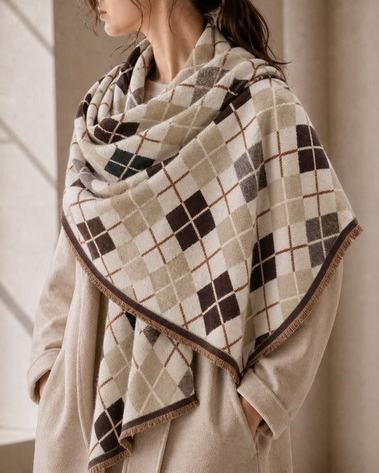 Diamond Check Blanket Scarf Brown/Taupe