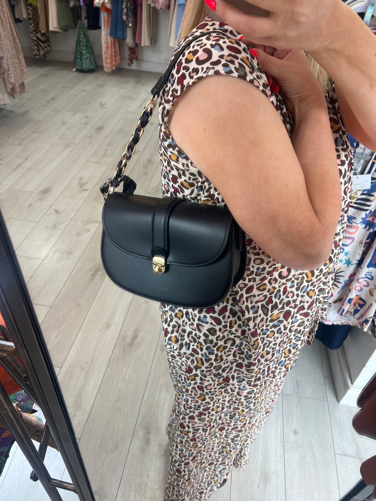 Black & Gold Leatherette Shoulder Bag