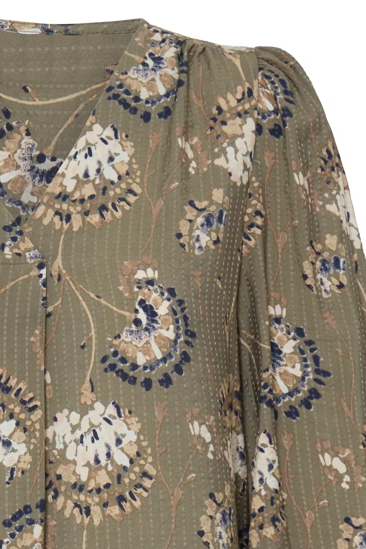 FRANSA Khaki Floral V Neck Blouse