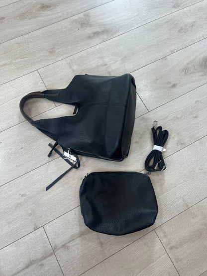 Black Soft Leatherette Shoulder Bag