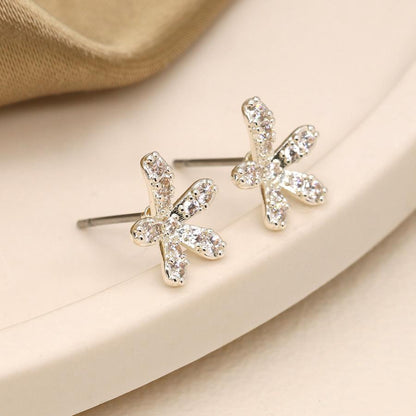 POM Silver Crystal Flower Stud Earrings