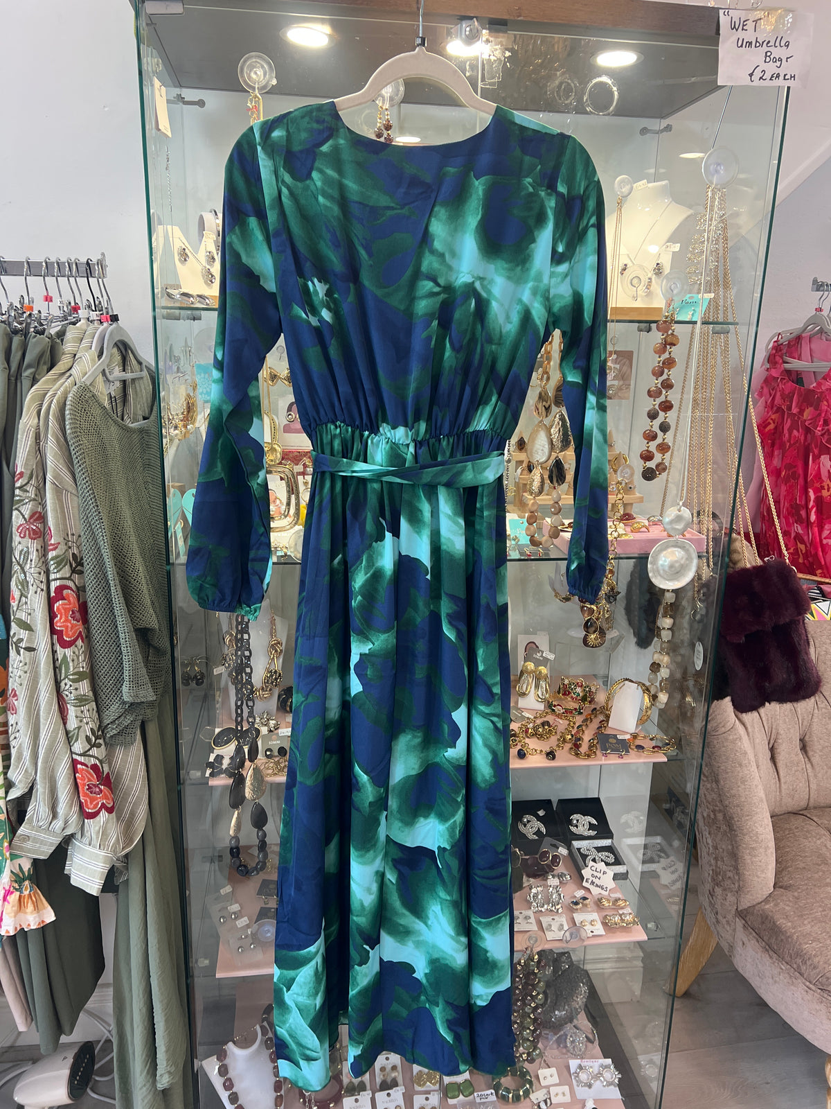 Navy & Green V Neck Maxi Dress
