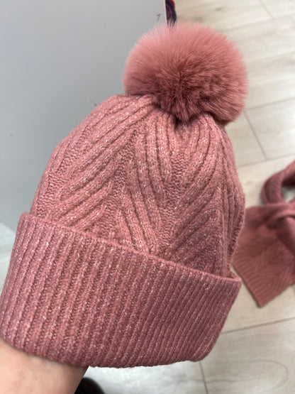 POM Dusty Pink Pom Pom Hat