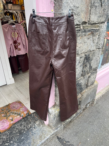 Chocolate Brown Faux Leather Straight Leg Trousers