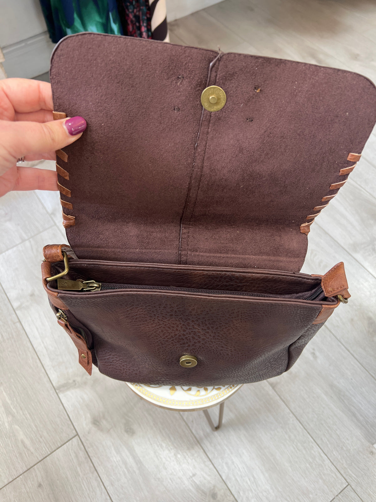 Brown & Tan Leatherette Crossbody Bag