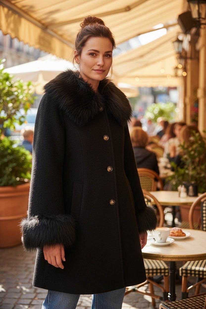 Jessica Coat Fur Trim Black