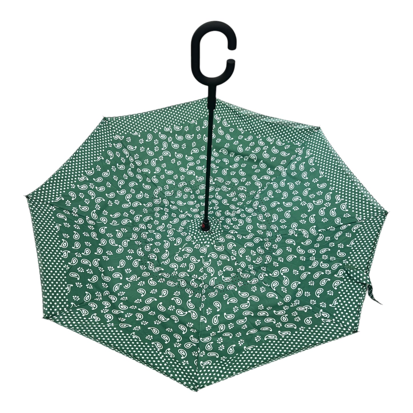 Upside Down Umbrella Green & White Raindrops