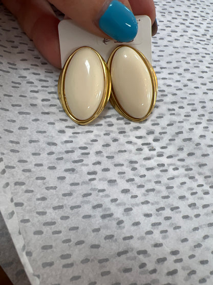 Cream & Gold Oval Statement Earrings